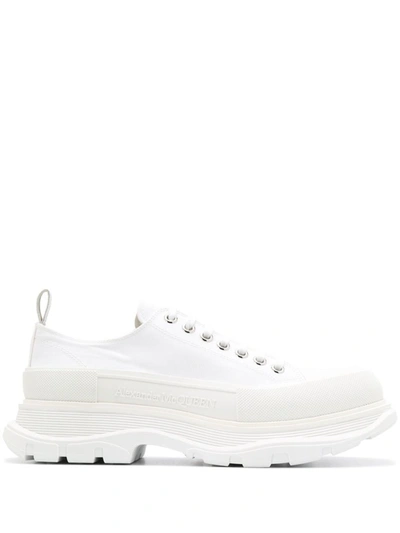 Shop Alexander Mcqueen White Cotton And Leather Chunky Low-top Sneakers
