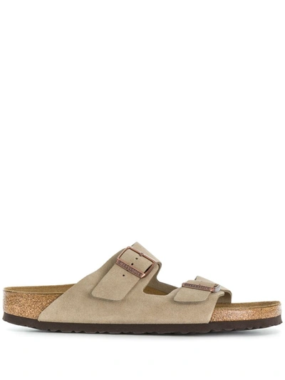 Shop Birkenstock Tan Brown Suede And Leather Double-strap Sandals