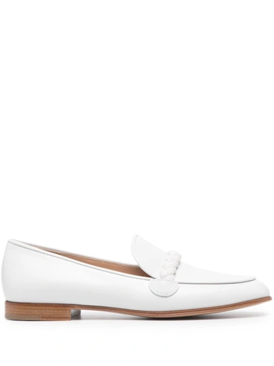 Shop Gianvito Rossi White Leather Belem Leather Loafers