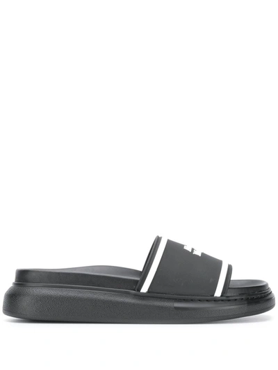 Shop Alexander Mcqueen Black Oversized Hybrid Signature Slides