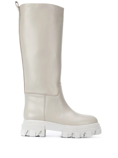 Shop Gia X Pernille Teisbaek Light Grey Leather Combat Boots