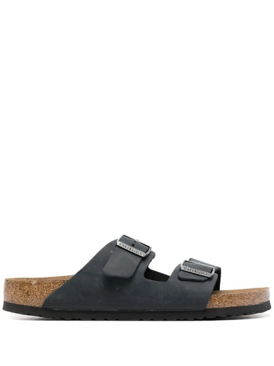 Shop Birkenstock Black Leather Double-strap Sandals