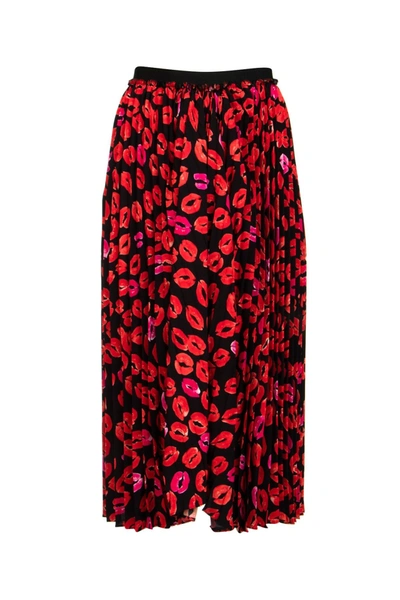 Shop Marni Lips Printed Pleated Midi Skirt In Multi