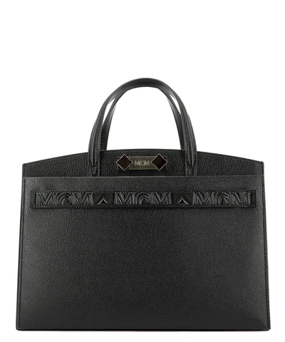 Shop Mcm Logo Plaque Tote Bag In Black