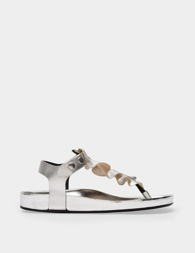 Isabel Marant Isele Metallic Leather Ruffle Thong Sandals In Metallic
