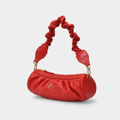 Shop Manu Atelier Ruched Mini Cylinder Bag In Red
