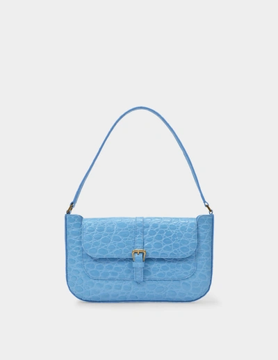 Shop By Far Tasche Miranda Aus Blauem, Kroko-geprägtem Leder In Blue