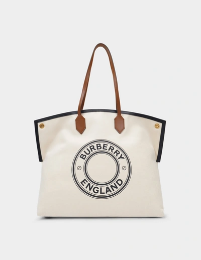 Shop Burberry Lg Society Tote Bag In Brown