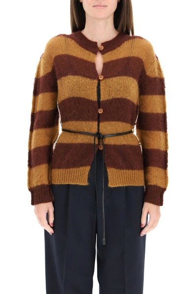 Shop Marni Striped Cardigan In Wool And Mohair In Mixed Colours