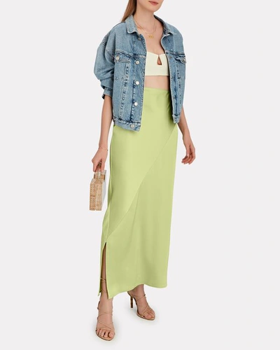 Shop Paris Georgia Sateen Midi Slip Skirt In Light Green