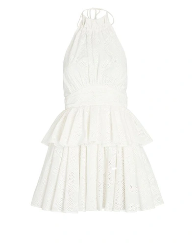 Shop Acler Klara Tiered Mini Halter Dress In Ivory