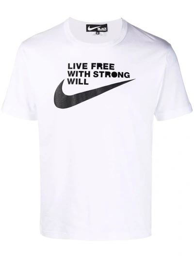 Shop Black Comme Des Garçons Swoosh-logo T-shirt In White