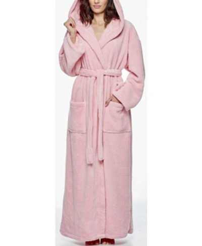 Shop Arus Women's Hooded Full Ankle Length Fleece Bathrobe, Medium Bedding In Pink