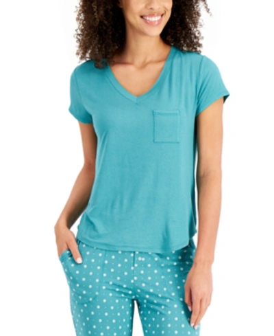 Shop Alfani Ultra-soft Knit Pajama Top, Created For Macy's In Greenblue Slate