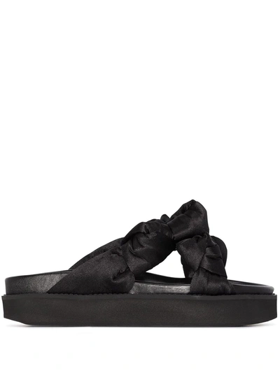 Shop Ganni Flatform Knotted Crossover Strap Sandals In Schwarz