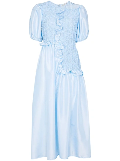 Shop Cecilie Bahnsen Camden Smocked Midi Dress In Blau