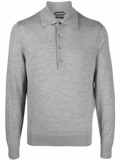 Shop Tom Ford Knitted Wool Polo Shirt In Grau
