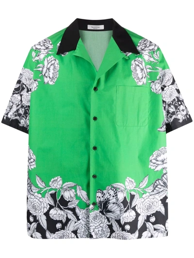 Shop Valentino Floral-print Cotton Shirt In Grün