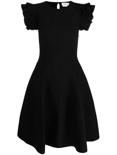 Shop Alexander Mcqueen Ruffled Sleeve Mini Dress In Black