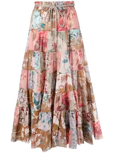 Shop Zimmermann Cassia Patchwork Midi Skirt In Pklf Patchwork Floral