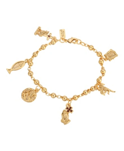Shop Symbols Of Faith 14k Gold-dipped Religious Charm Bracelet In Yellow