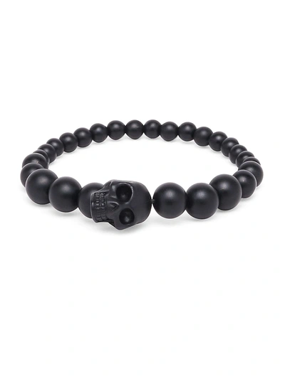 Shop Alexander Mcqueen Men's Beaded Skull Bracelet In Dove Grey