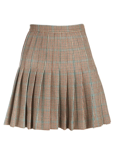 Shop Off-white Women's Check Pleated Wool Mini Skirt In All Over Check