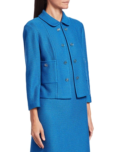 Shop St John Women's Honeycomb Knit Stretch-wool Cropped Jacket In Scuba Blue