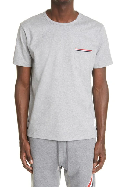 Shop Thom Browne Stripe Trim Pocket T-shirt In Light Grey