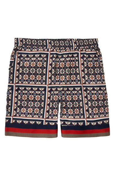 Shop River Island Geometric Silky Pull-on Shorts In Navy