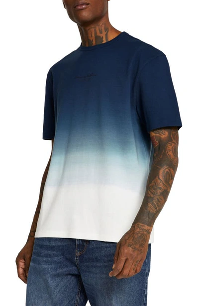 Shop River Island Dip Dye Fade T-shirt In Navy