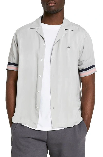 Shop River Island Revere Tipped Resort Short Sleeve Button-up Shirt In Light Grey