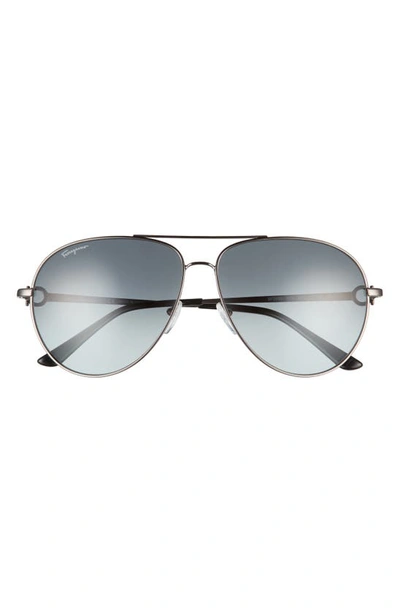 Shop Ferragamo 61mm Timeless Aviator Sunglasses In Dark Ruthenium/ Blue