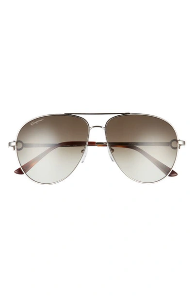 Shop Ferragamo 61mm Timeless Aviator Sunglasses In Light Ruthenium/ Grey