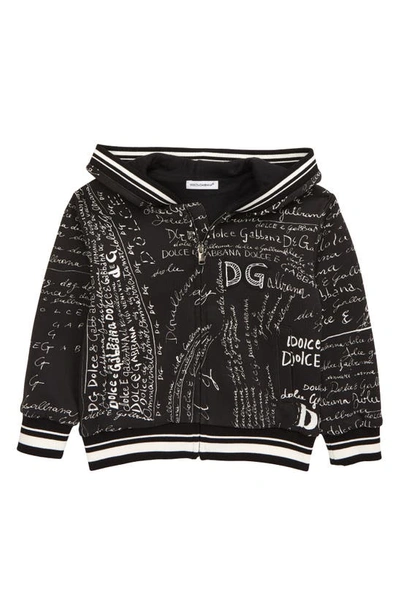 Shop Dolce & Gabbana Kids' Logo Print Cotton Hoodie In Black Multi