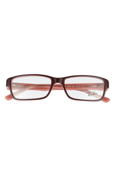 Ray Ban 54mm Rectangular Blue Light Blocking Glasses In Brown Pink/ Clear
