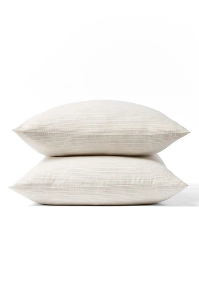 Shop Coyuchi Crinkled Organic Percale Pillowcases In Undyed W/ Indigo-mid Gray