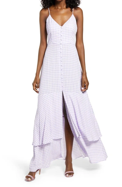 Shop Afrm Nella Print Tiered Dress In Lilac Gingham