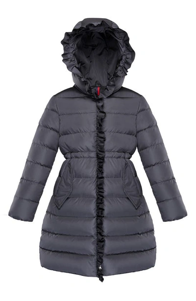 Shop Moncler Kids' Vennal Ruffle Trim Water Resistant Down Puffer Coat In Charcoal