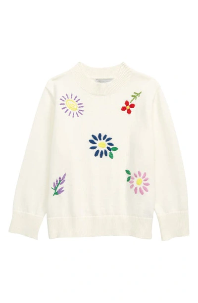 Shop Stella Mccartney Kids' Floral Embroidered Organic Cotton & Wool Sweater In Ivory