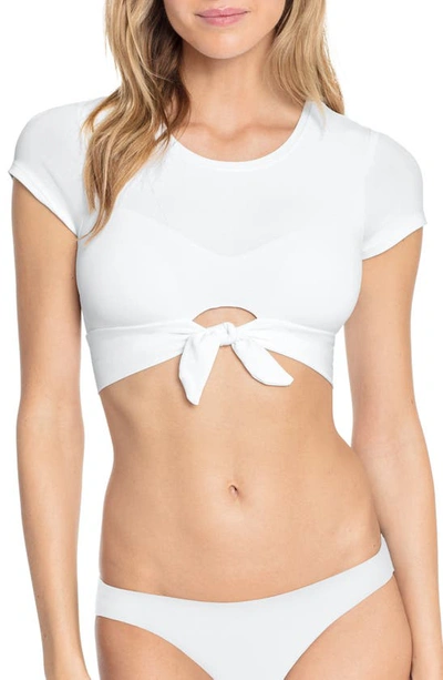 Robin Piccone Ava Solid Cropped T-shirt Bikini Top In White | ModeSens