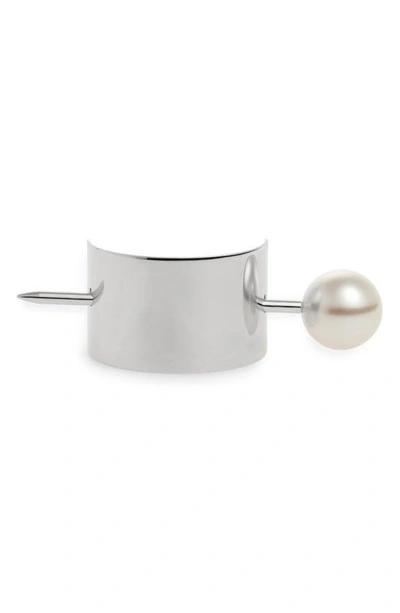 Shop L Erickson Imitation Pearl & Metal Hair Slide In Silver