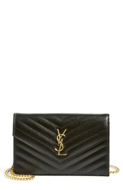 Shop Saint Laurent 'small Mono' Leather Wallet On A Chain In Noir