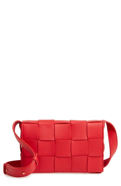 Shop Bottega Veneta Intrecciato Leather Crossbody Bag In Bright Red