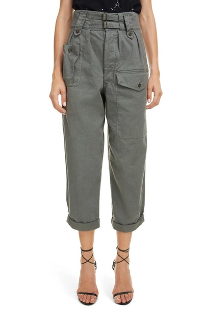 Shop Saint Laurent Belted High Waist Cargo Pants In Orage