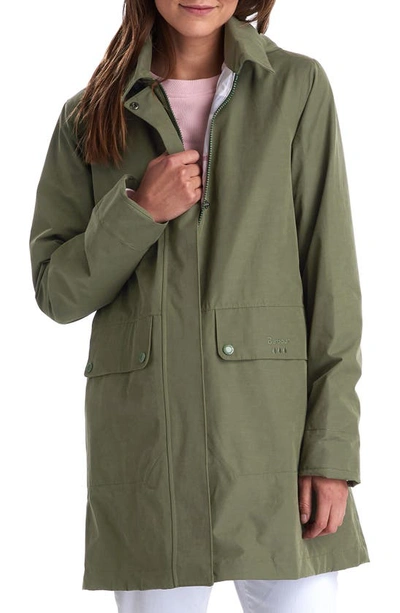 Shop Barbour Outflow Waterproof Hooded Raincoat In Moss Green/ Platinum Tartan