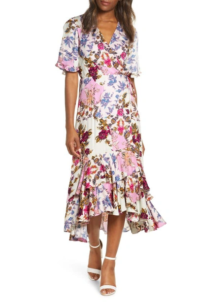 Shop Adelyn Rae Abbi Mixed Floral Wrap Dress In Pink Mist Multi