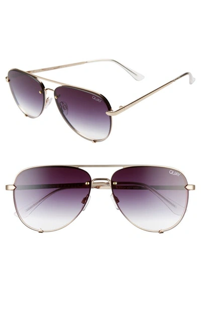 Shop Quay High Key Mini 59mm Rimless Aviator Sunglasses In Gold/ Black Fade