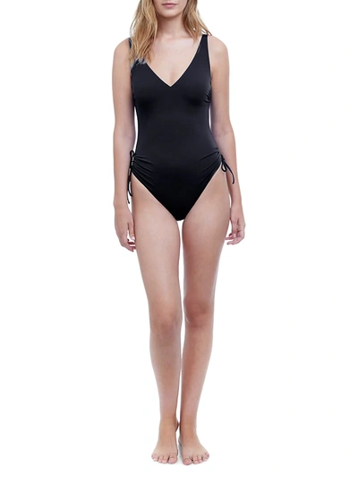 Shop Gottex Women's V-neck Ruched One-piece Swimsuit In Black