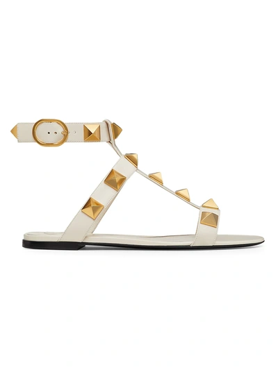 Shop Valentino Roman Stud Leather Sandals In White